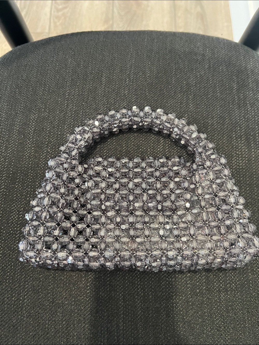 Crystal Beaded Mini Tote Handbag - Gray